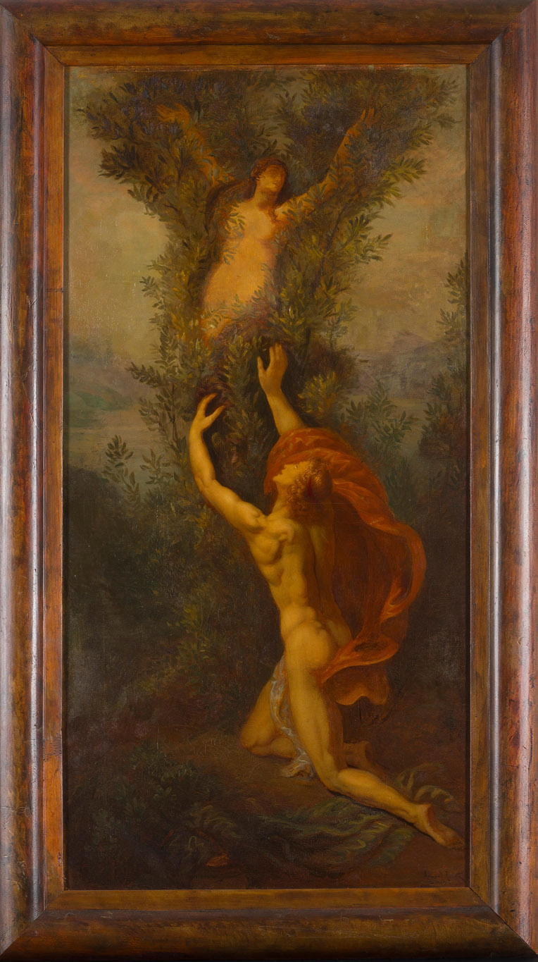 Armand Point, Apollon & Daphné, huile sur toile, 1919, estimation 14.000 € - 16.000€, vente Symbolisme européen, Bonhams - Cornette de Saint Cyr, Bruxelles, 07 novembre 2024, (c) photo courtesy Bonhams - Cornette de Saint Cyr, Boombartstic Art Magazine