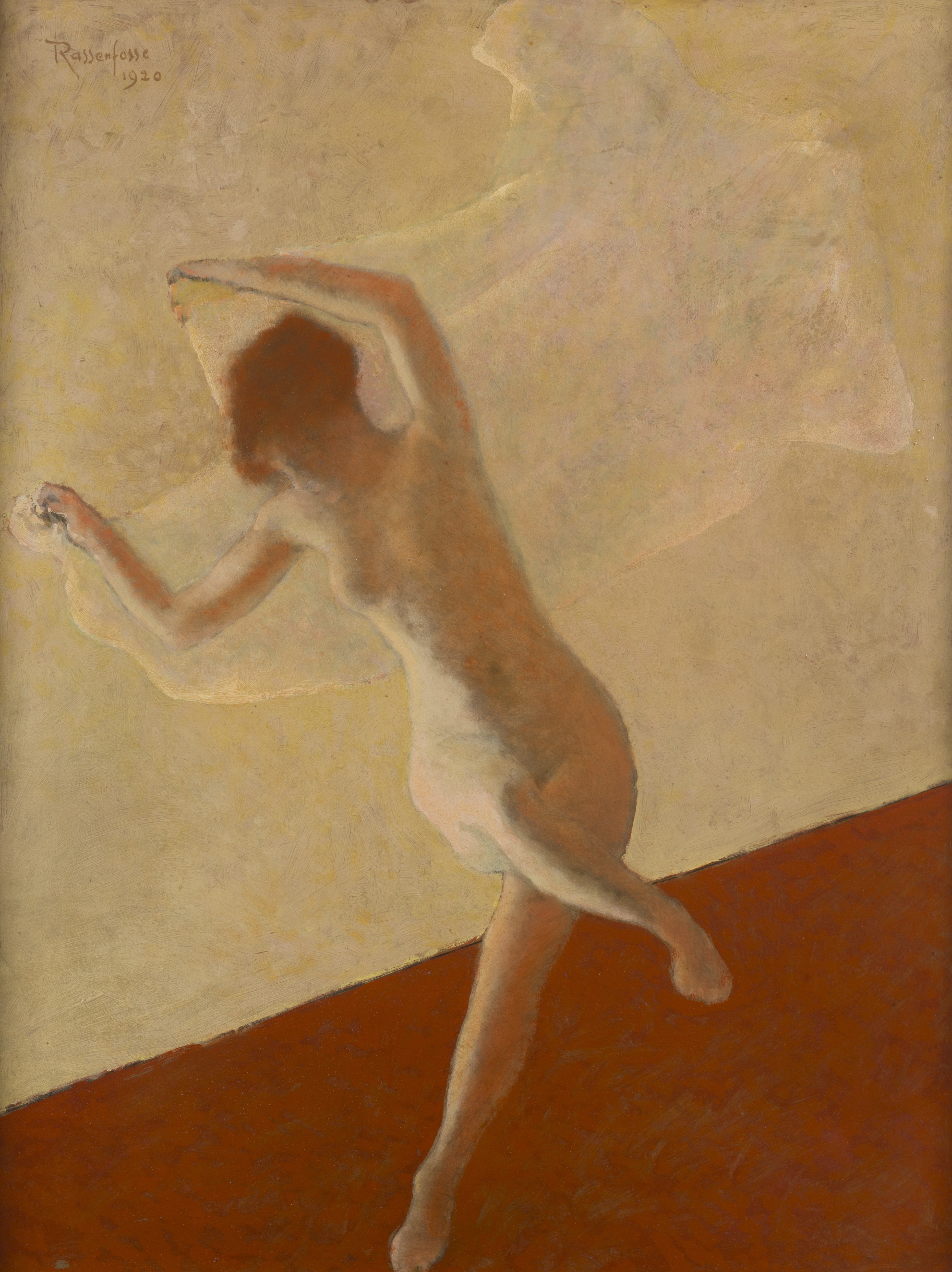 Armand Rassenfosse, La Danseuse, 1920, huile sur panneau 90 x 69 cm. Estimation 7,000-9,000 euros, vente Symbolisme européen, Bonhams Cornette de Saint Cyr, Bruxelles, 07 novembre 2024, (c) photo courtesy Bonhams - Cornette de Saint Cyr, Boombartstic Art Magazine